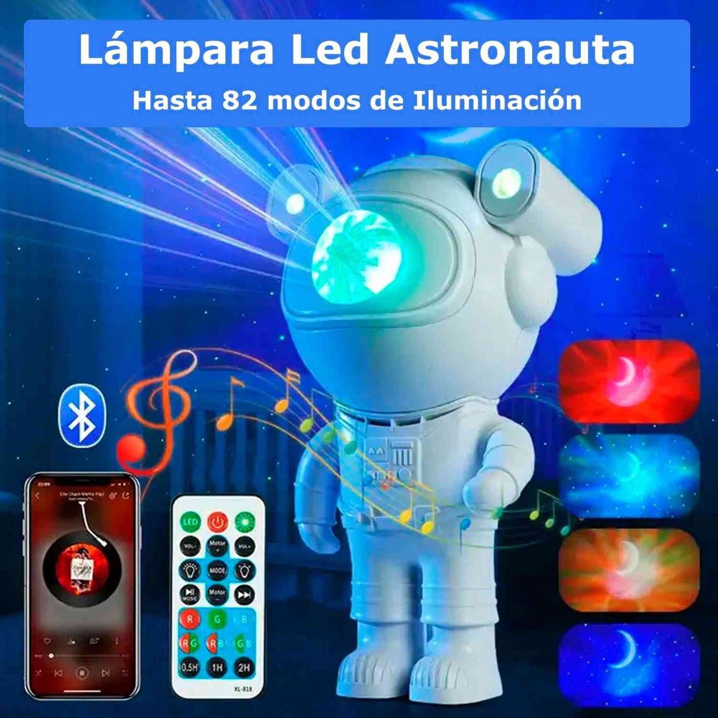 Lámpara Astronauta luz Led Proyector de Estrellas y Galaxias. Altavoz Bluetooth