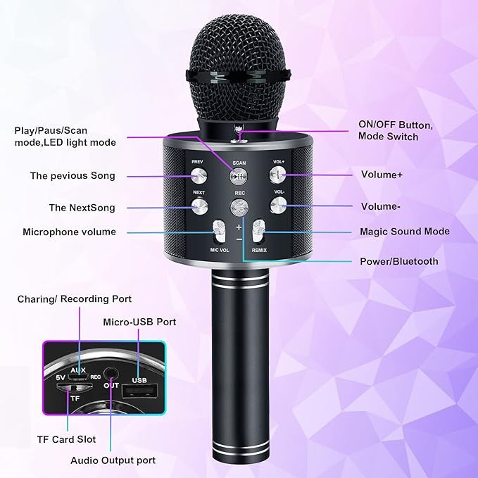 Micrófono Karaoke Bluetooth Niños Negro