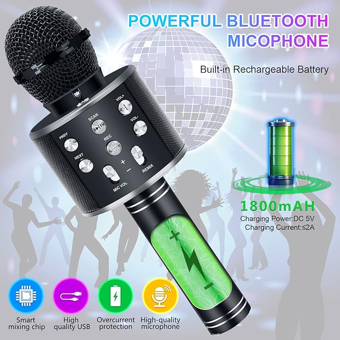 Micrófono Karaoke Bluetooth Niños Negro