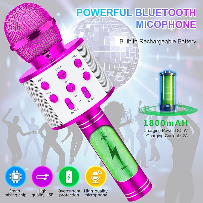 Micrófono Karaoke Bluetooth Niños Fucsia