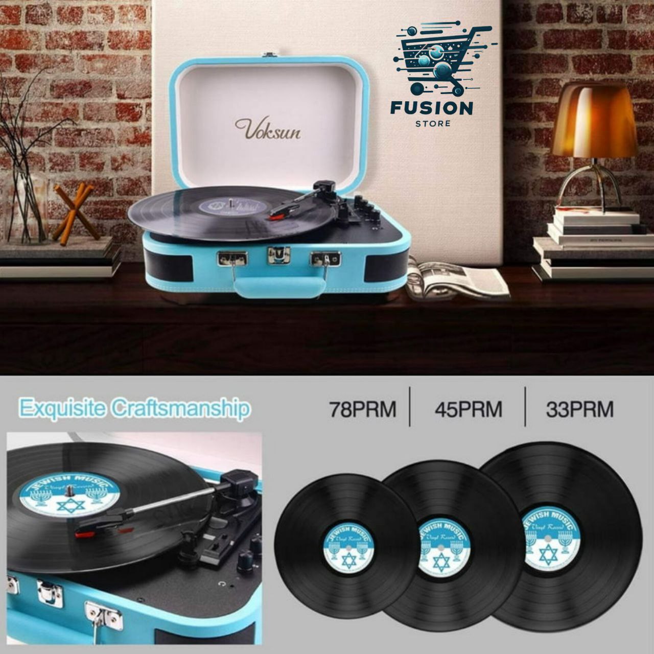 Tocadiscos Vintage Bluethooth USB Aux