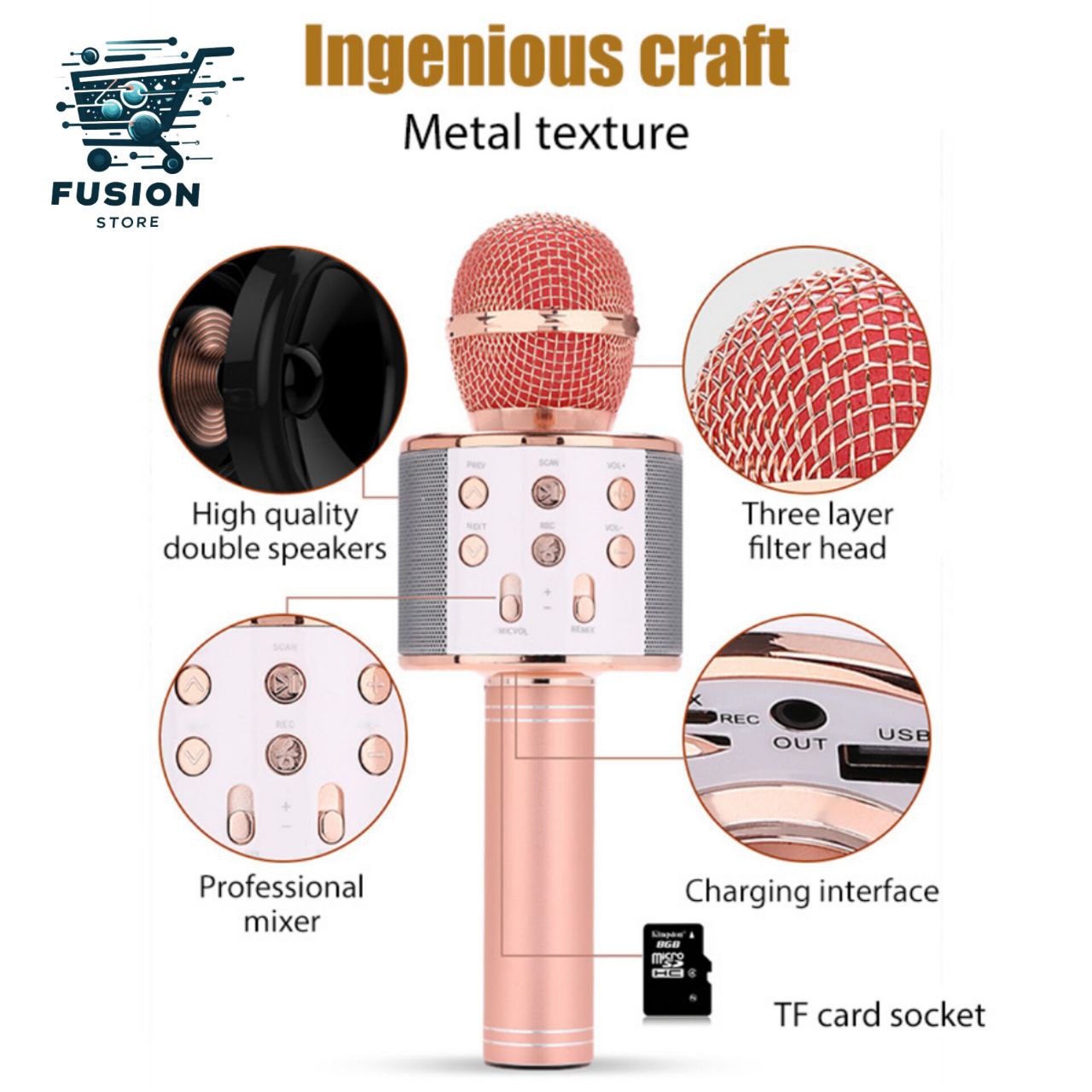 Micrófono Karaoke Bluetooth Niños Fucsia