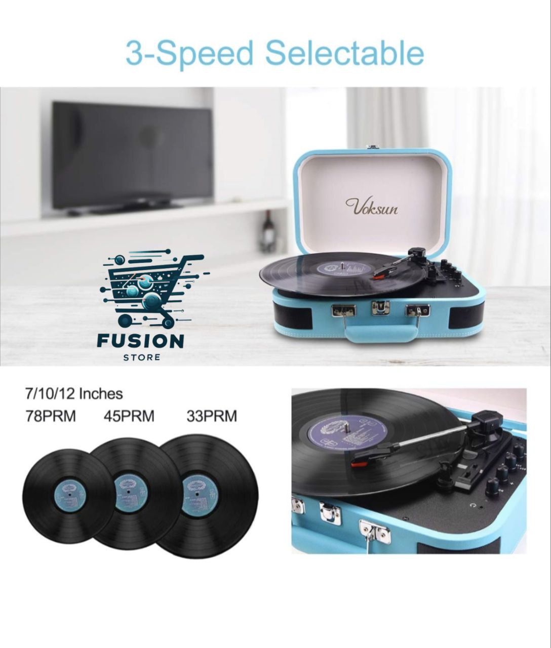 Tocadiscos Vintage Bluethooth USB Aux