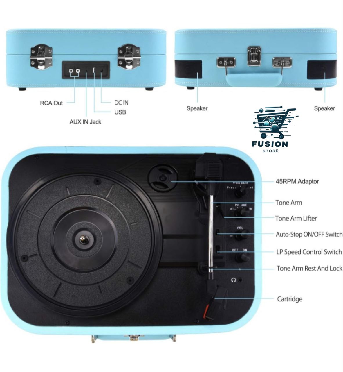 Tocadiscos Vintage Bluethooth USB Aux